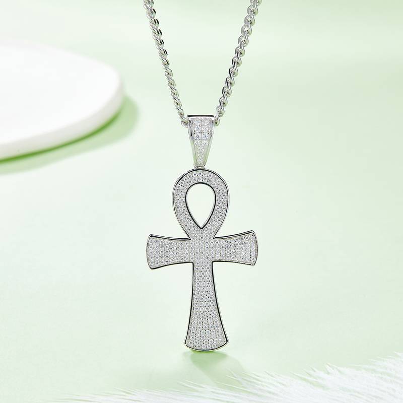 Fashion豪镶十字架NecklaceS925银PendantMoissanite厘石D级